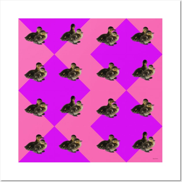 Baby Ducks on Pink Raspberry and Purple Sorbet Pattern Wall Art by ButterflyInTheAttic